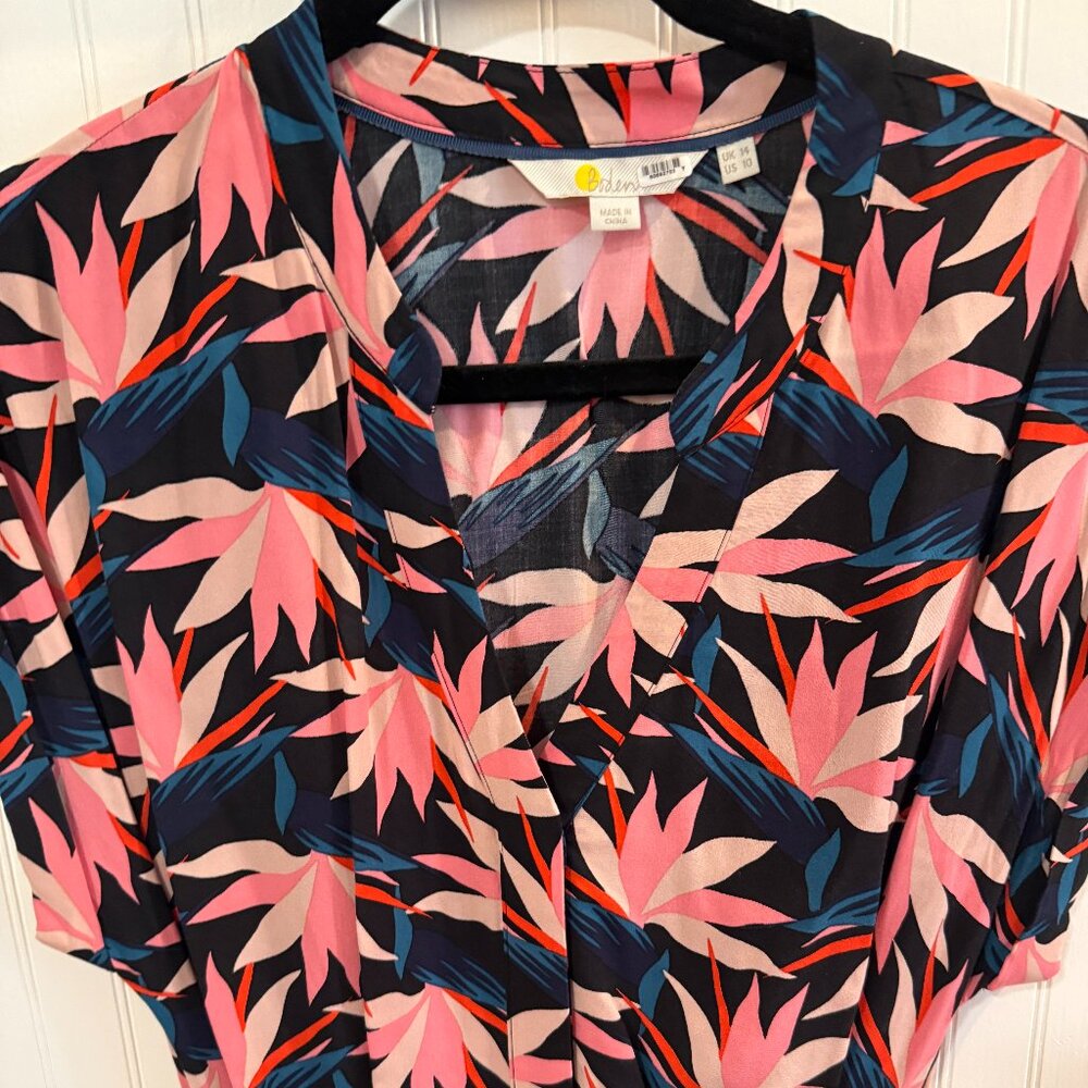BODEN Tropical Print Midi Dress tie-belt button up Sz 10